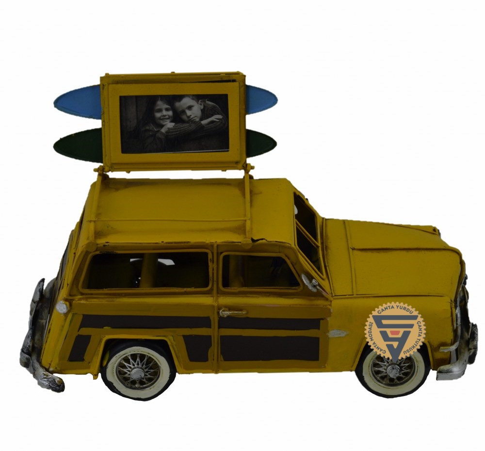 Dekoratif Nostaljik Metal Land Rover Rustik Otomobil Sarı
