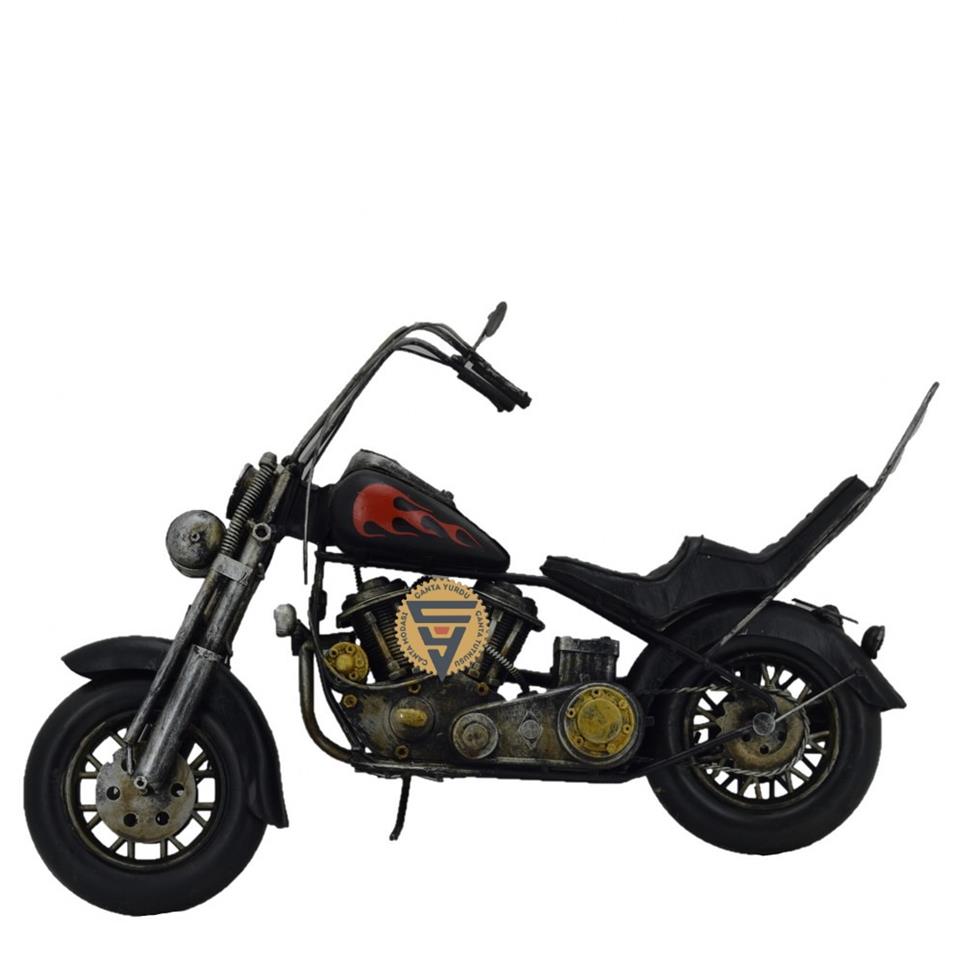 Dekoratif Nostaljik Metal Vintage Chopper  Rustik Mootosiklet Siyah