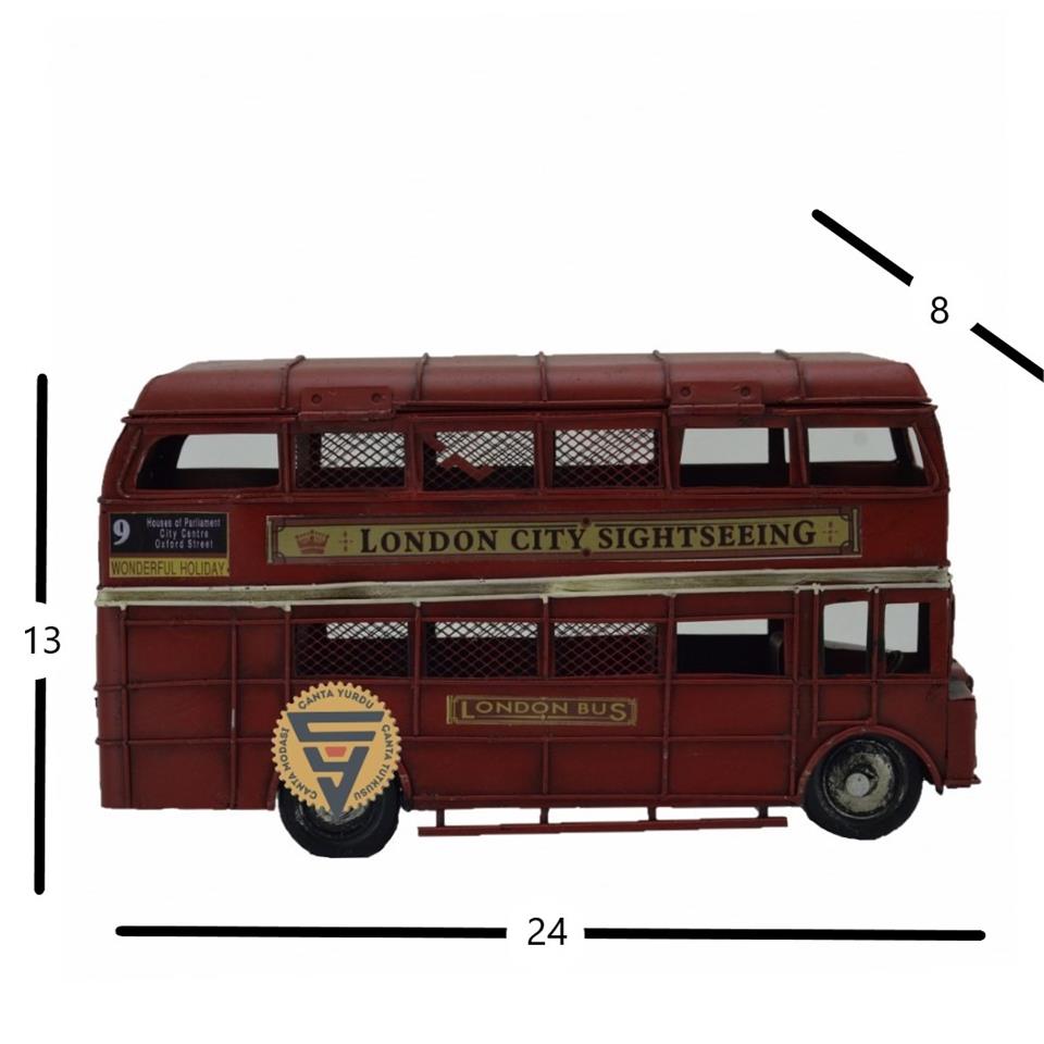 Dekoratif Nostaljik Metal Vintage London Bus Kırmızı