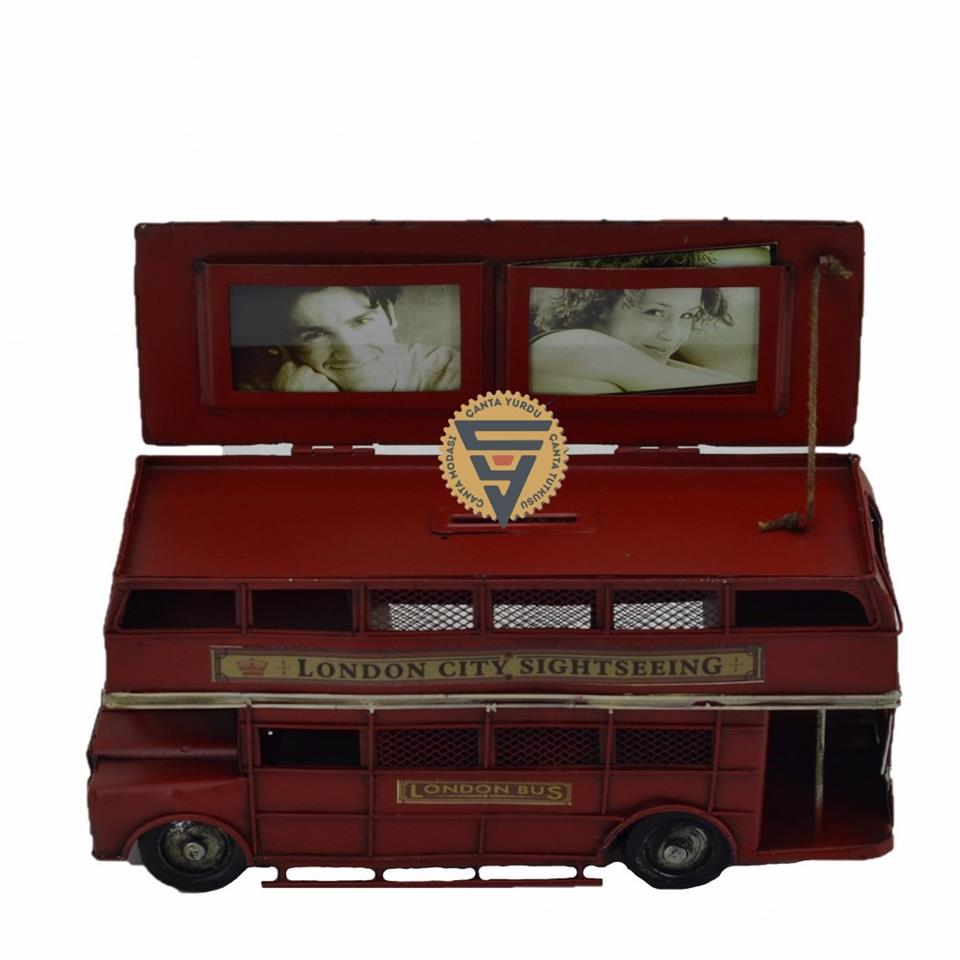 Dekoratif Nostaljik Metal Vintage London Bus Kırmızı