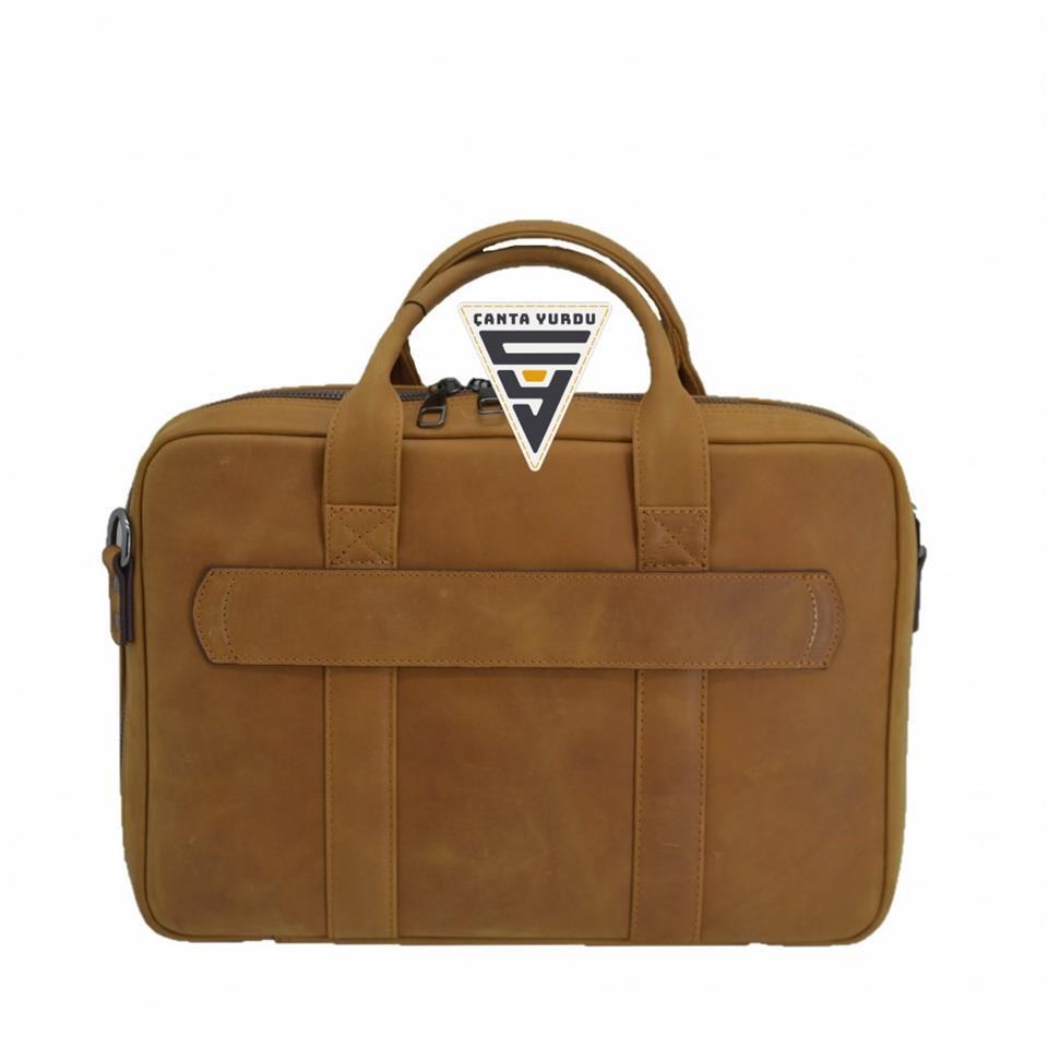 Hakiki Deri Evrak ve Laptop Organizer Çanta 13 İnç Taba