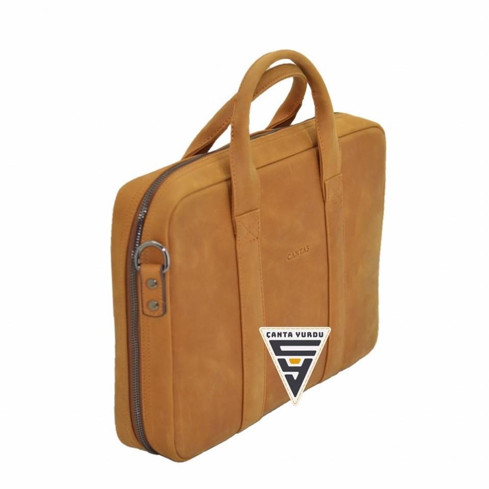 Hakiki Deri Evrak ve Laptop Organizer Çanta 13 İnç Taba