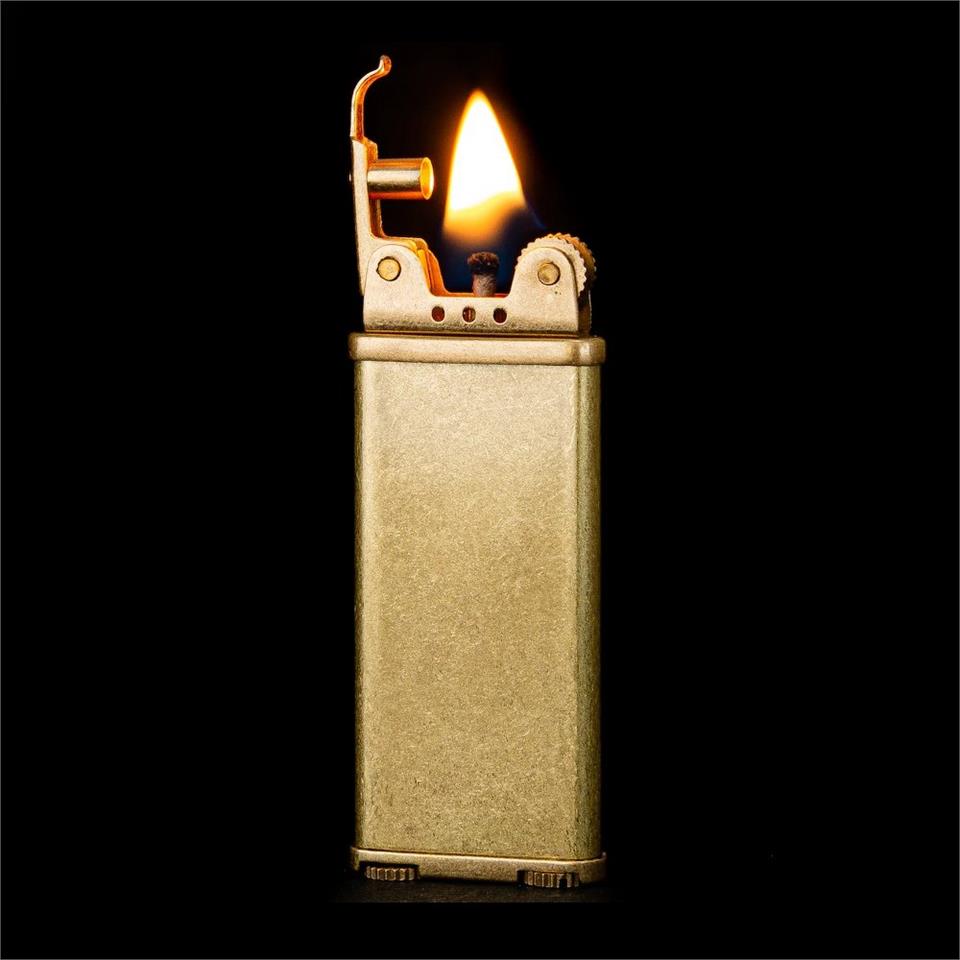 Retro Benzinli Slim Metal Çakmak Altın