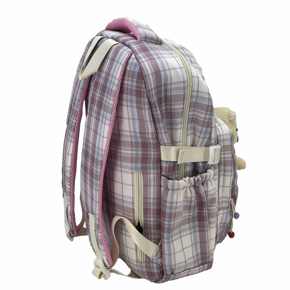 Young 51693 Ayıcıklı Sırt Çantası Ekose Pembe