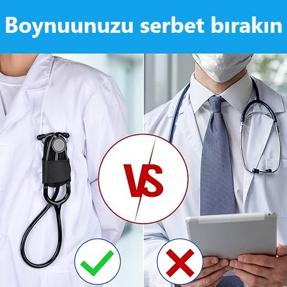 Hakiki Deri Stetoskop Tutucu Organizer Holder Gri