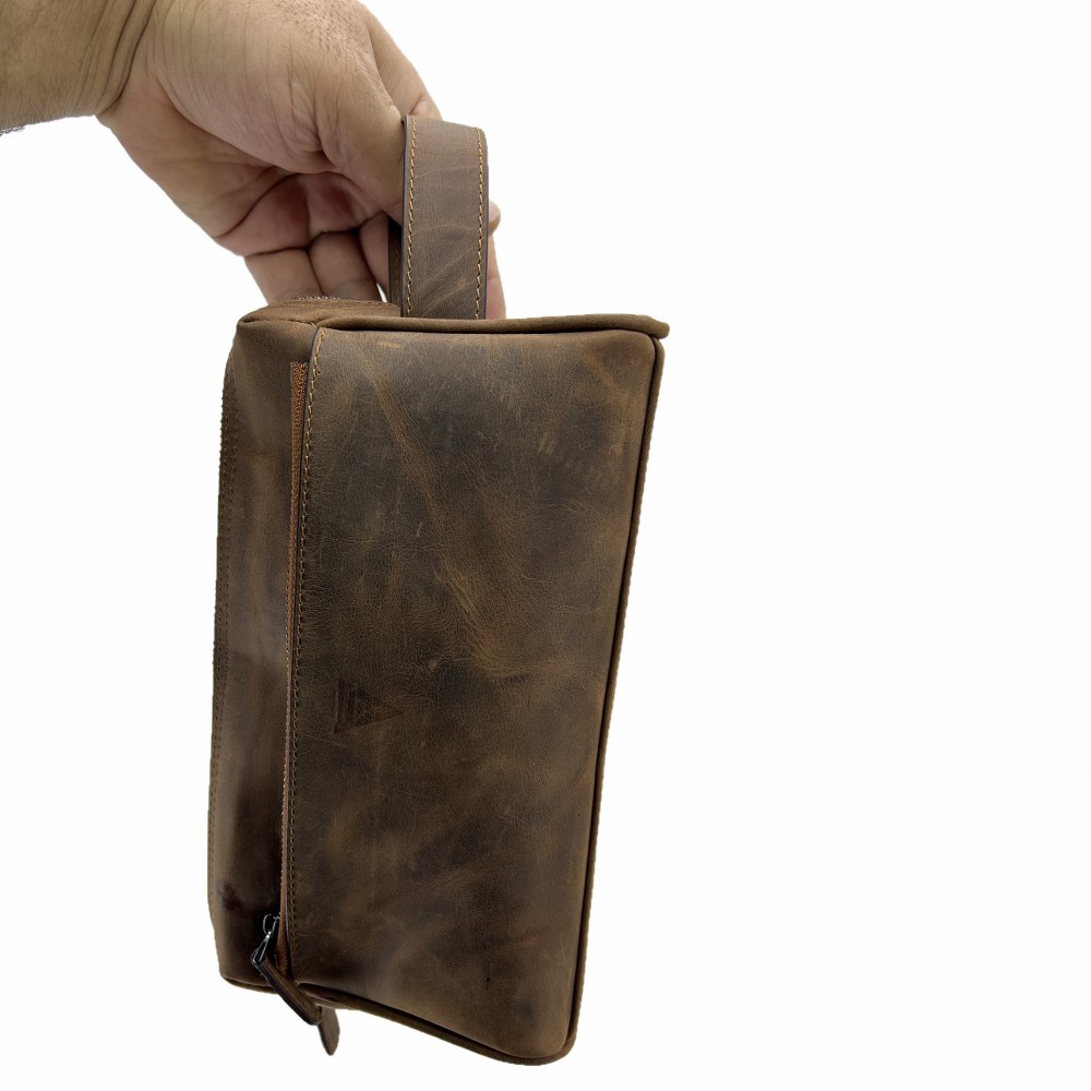 Hakiki Deri CA253 Dopp Kit El Çantası Tigon Taba