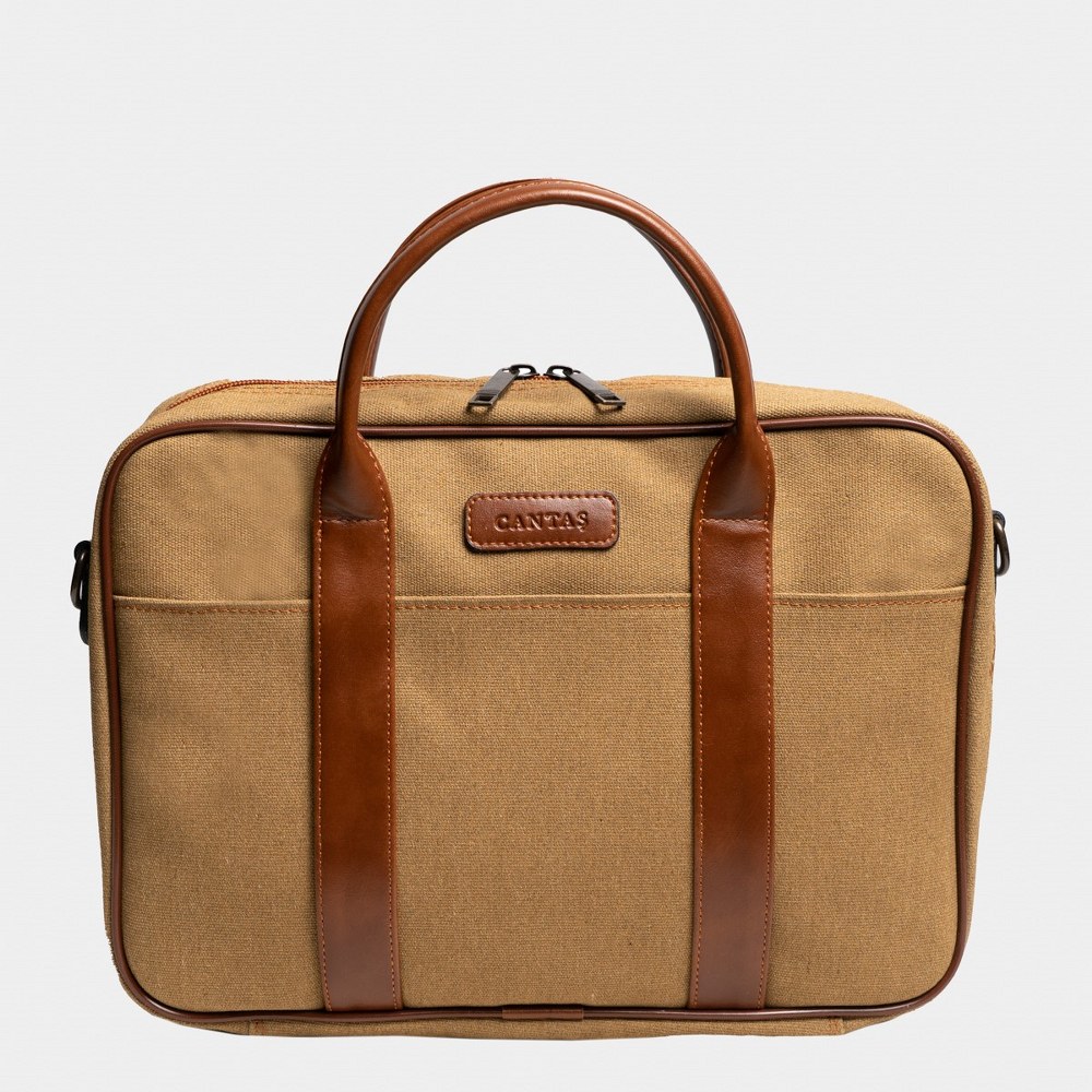 Retro Kanvas 40X29 Evrak ve Laptop Çantası 15 İnç Camel