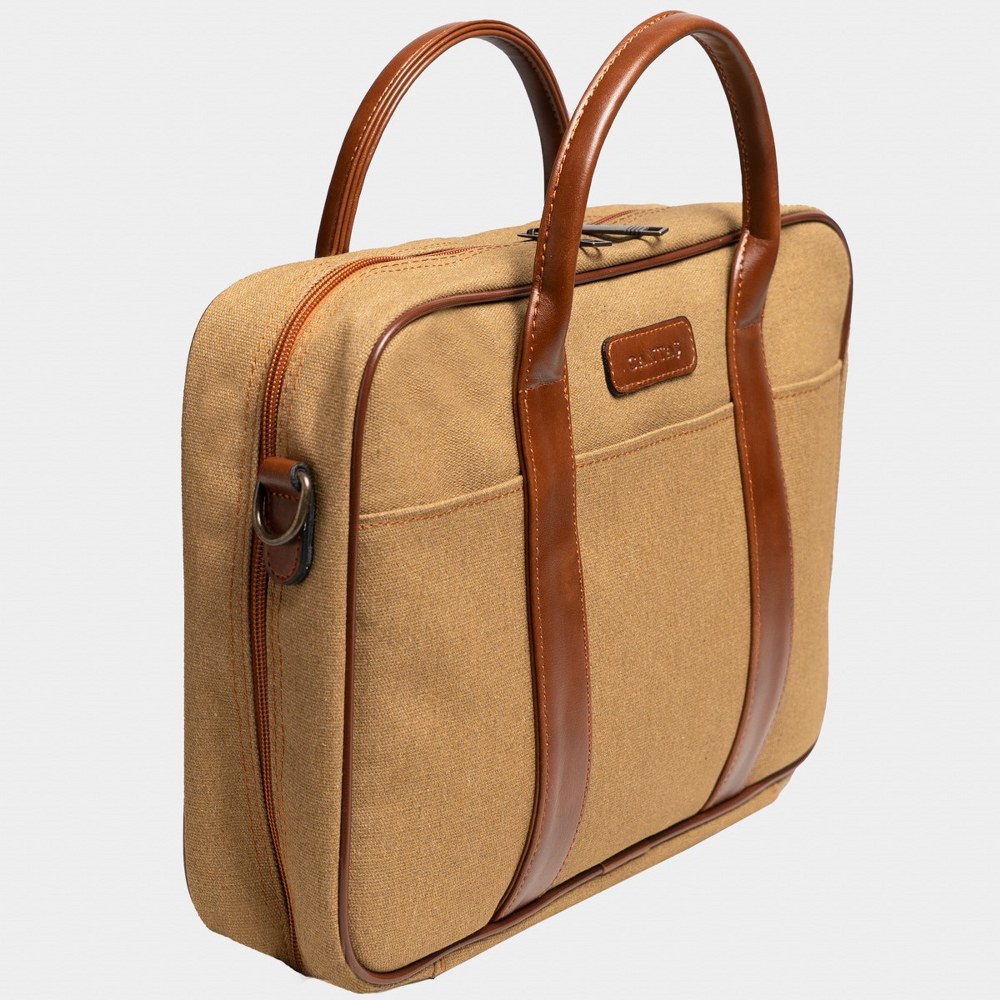 Retro Kanvas 40X29 Evrak ve Laptop Çantası 15 İnç Camel