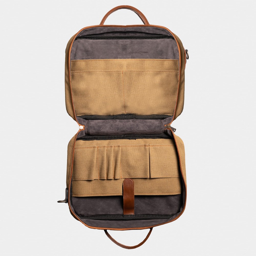 Retro Kanvas 40X29 Evrak ve Laptop Çantası 15 İnç Camel