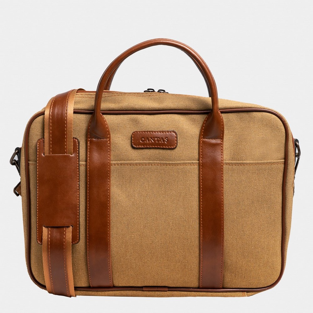 Retro Kanvas 35X23 Evrak ve Laptop Çantası 13 İnç Camel