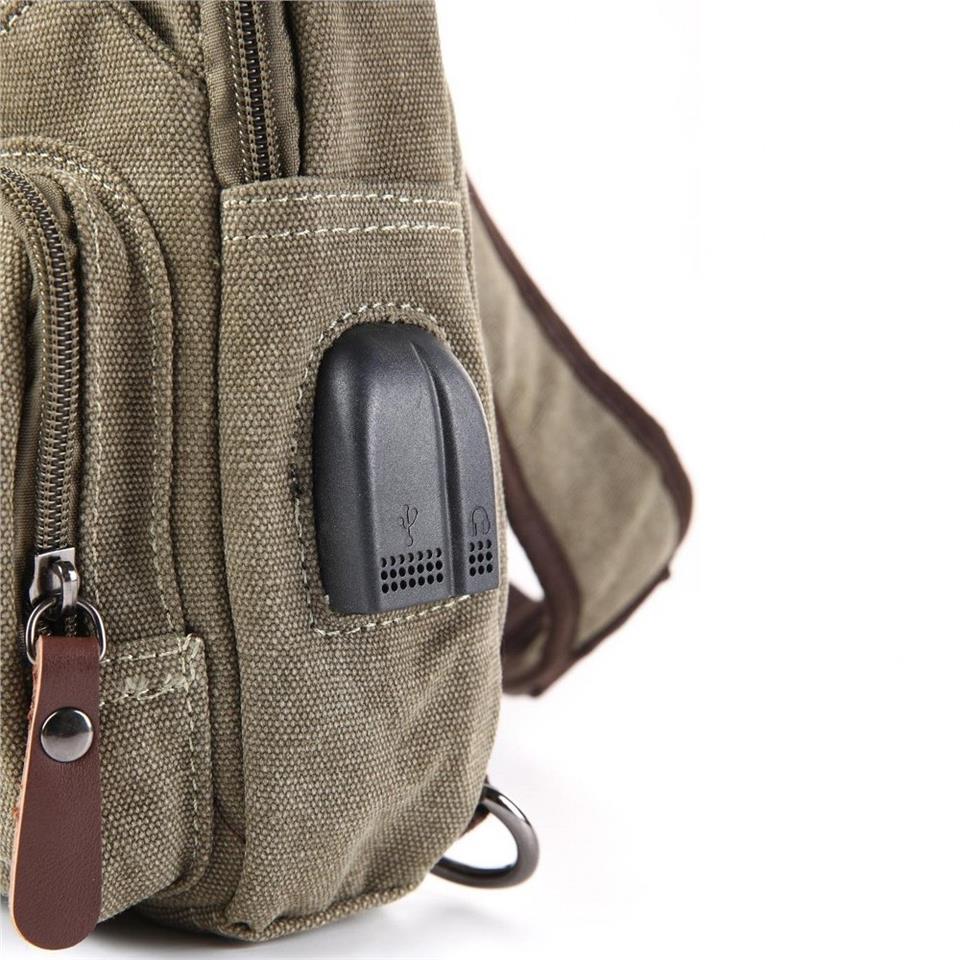Ççs London 31184 Usb Aux Çıkışlı Kanvas Sırt Çantası Yeşil