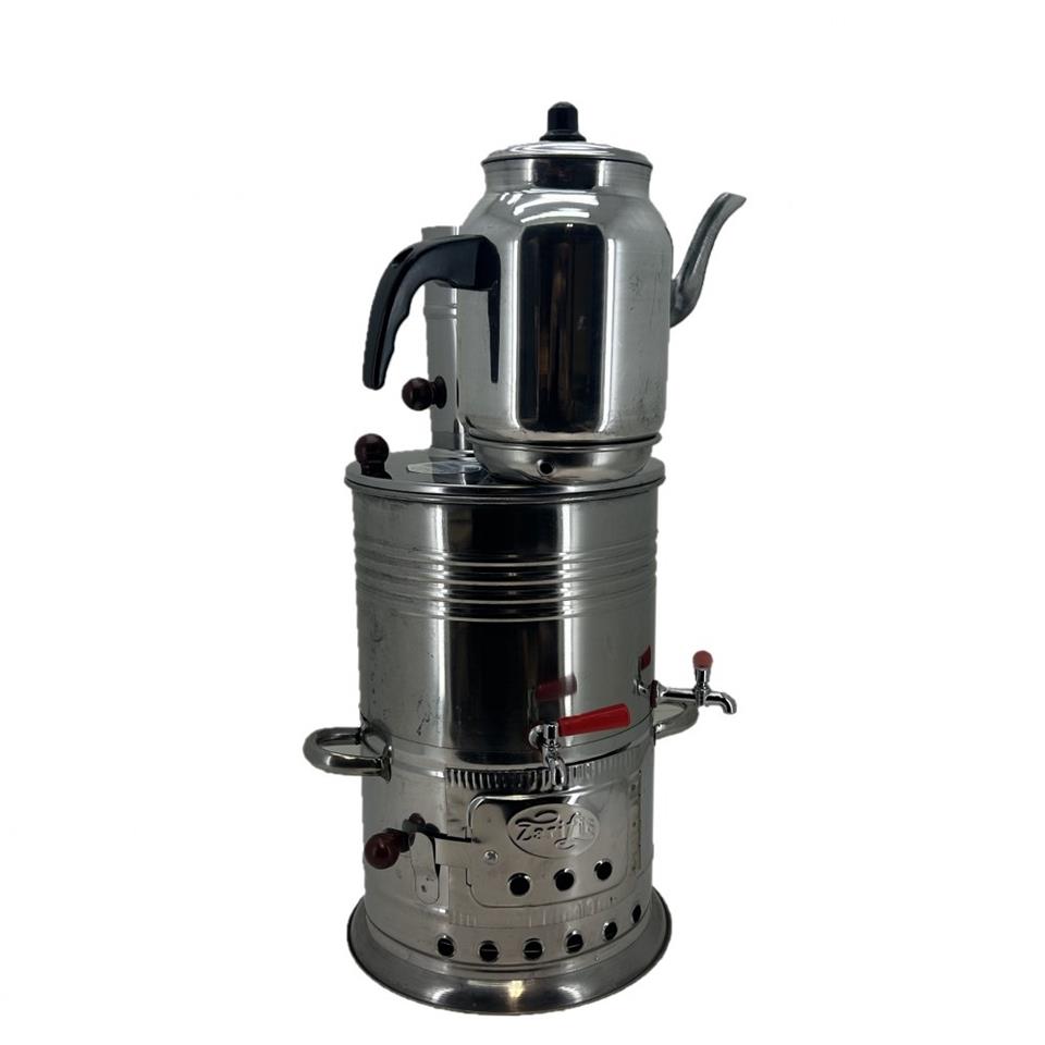 Paslanmaz 304 Çelik 5 litre Çift Hazneli Demlikli Semaver