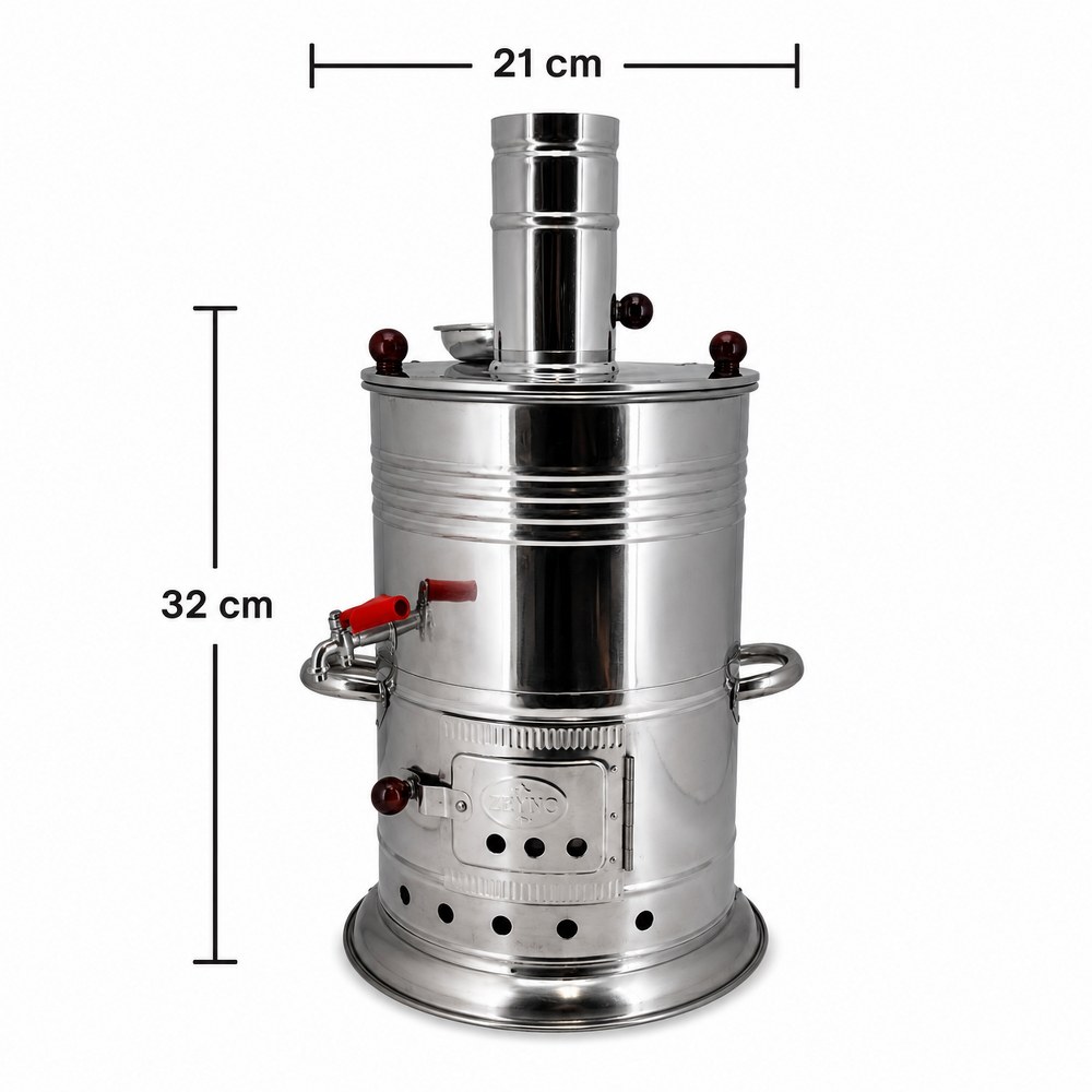 Paslanmaz Çelik 5 litre Çift Hazneli Demlikli Semaver