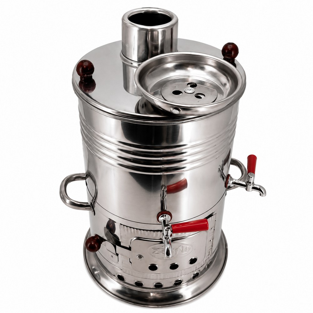 Paslanmaz Çelik 5 litre Çift Hazneli Demlikli Semaver
