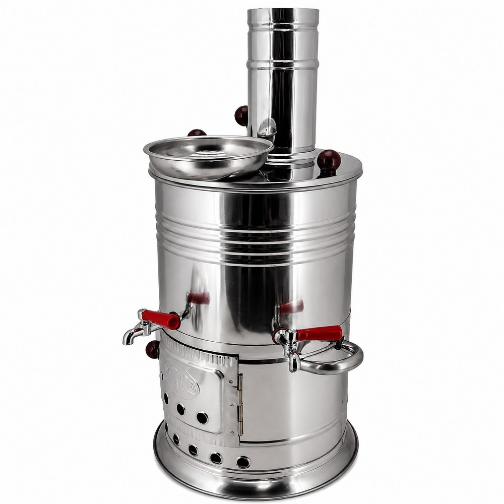 Paslanmaz Çelik 5 litre Çift Hazneli Demlikli Semaver