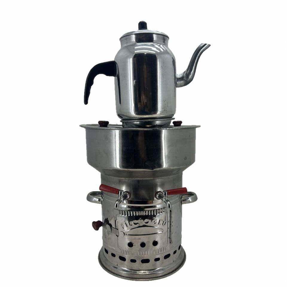 Paslanmaz 304 Çelik 7 litre Çift Hazneli Demlikli Semaver