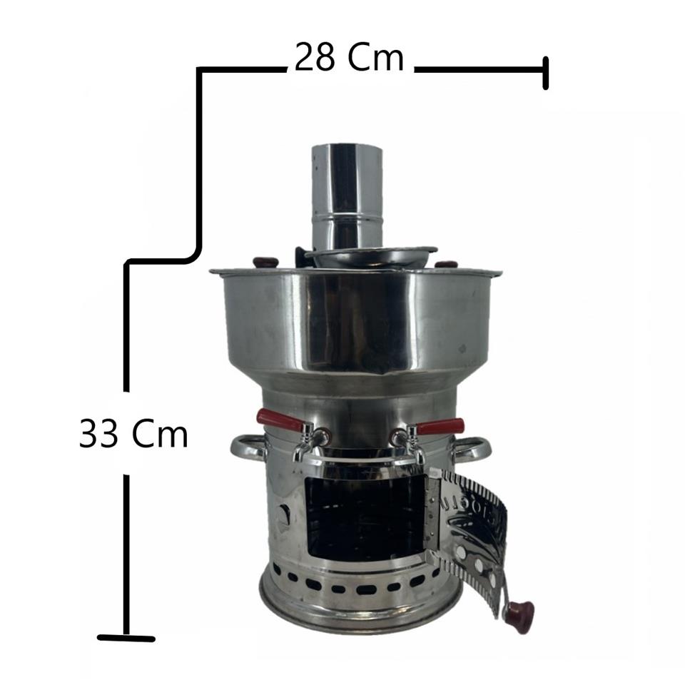 Paslanmaz 304 Çelik 7 litre Çift Hazneli Demlikli Semaver