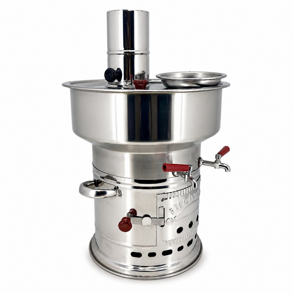 Paslanmaz Çelik 7 litre Çift Hazneli Demlikli Semaver