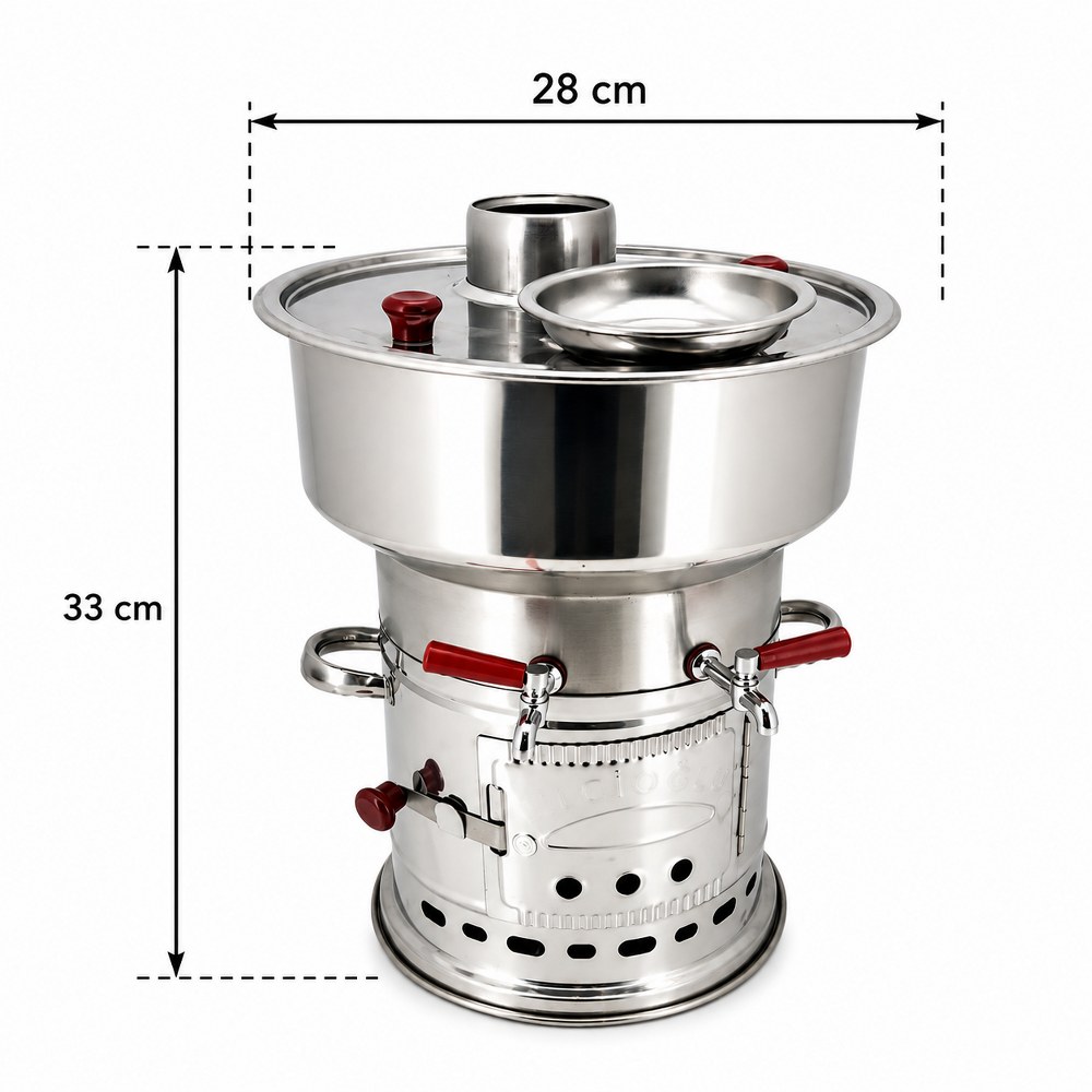 Paslanmaz Çelik 7 litre Çift Hazneli Demlikli Semaver