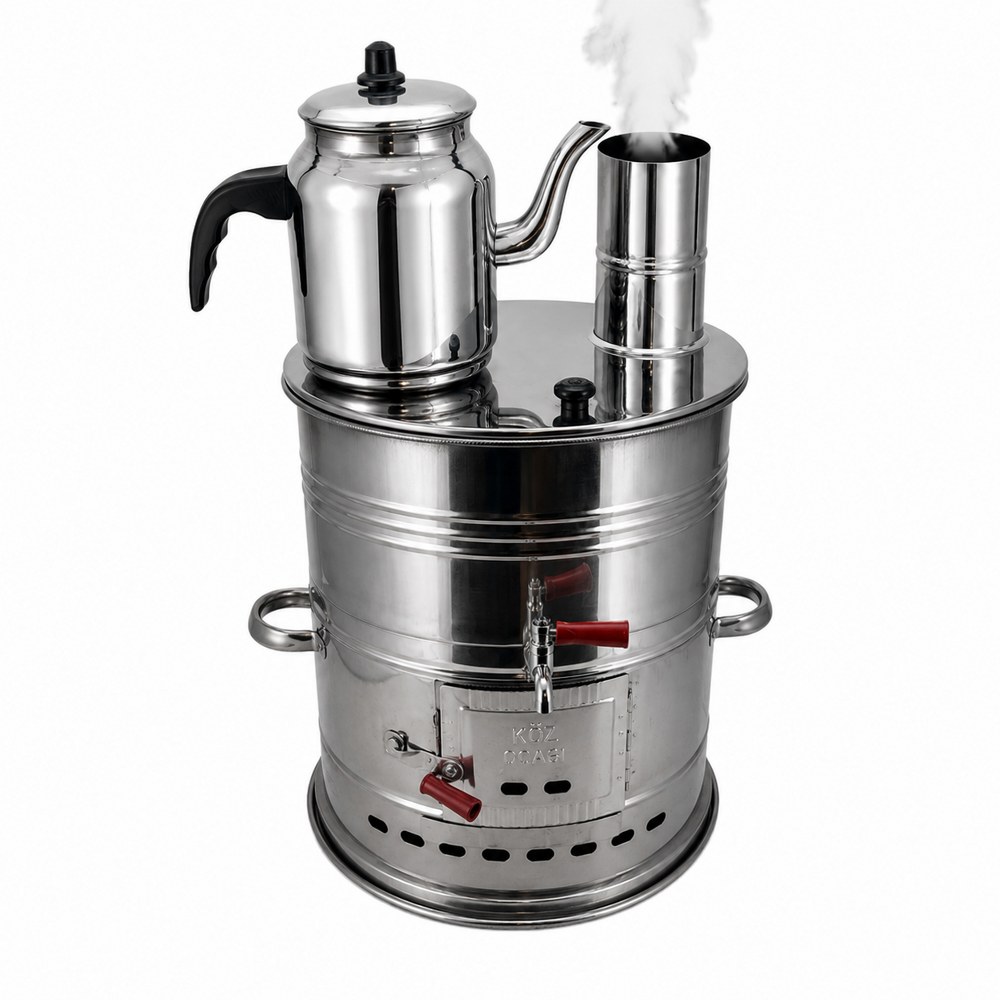 Paslanmaz Çelik Demlikli 7 litre Semaver