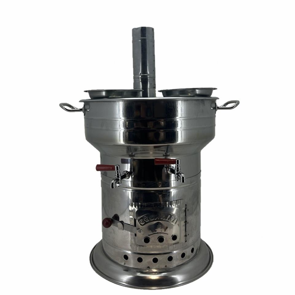 Paslanmaz 304 Çelik 10 litre Çift Hazneli Demlikli Semaver
