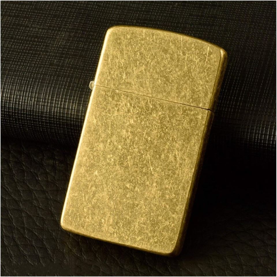 Kuboy Vintage Çakmak Benzinli Slim Çakmak Antik Altın Renk