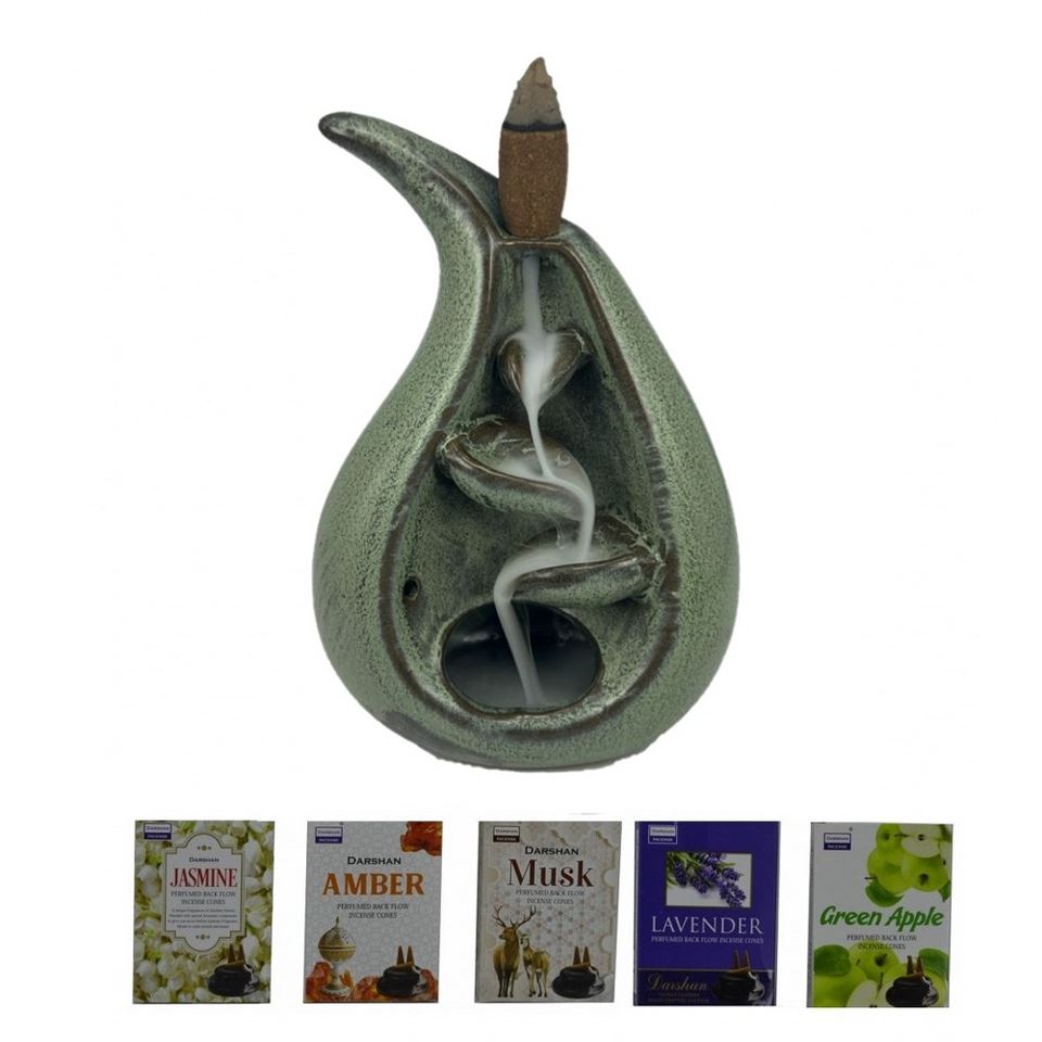 Porselen Geri Akış Tütsü Brülörü +5 Aromatik Tütsü CA1 Yeşil