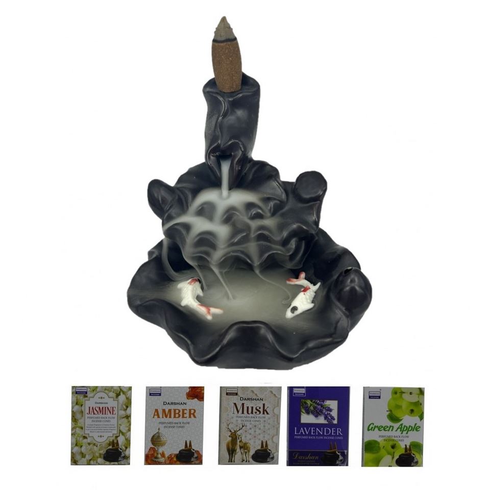 Porselen Geri Akış Tütsü Brülörü +5 Aromatik Tütsü CA3 Siyah