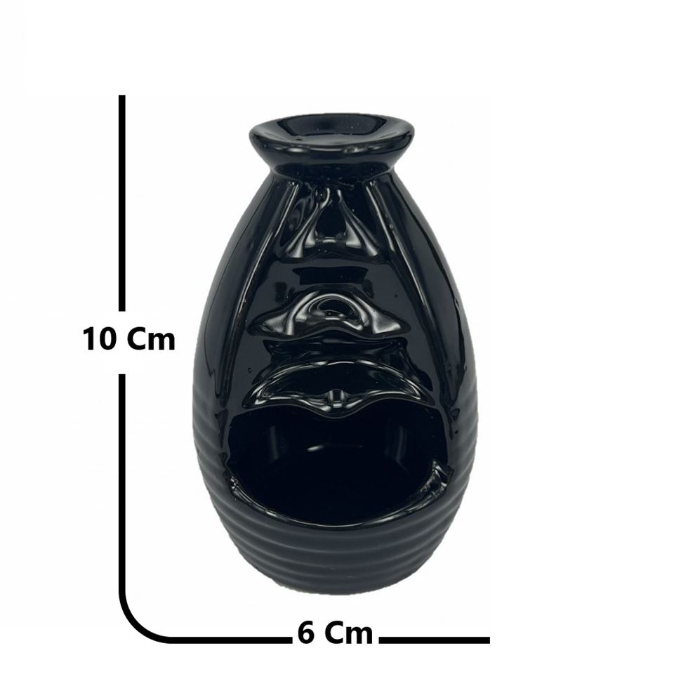 Porselen Geri Akış Tütsü Brülörü +5 Aromatik Tütsü CA4 Siyah