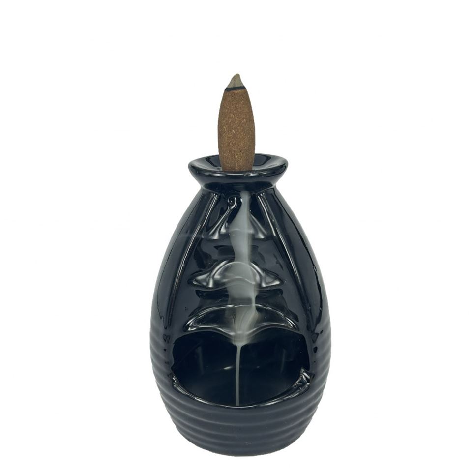Porselen Geri Akış Tütsü Brülörü +5 Aromatik Tütsü CA4 Siyah