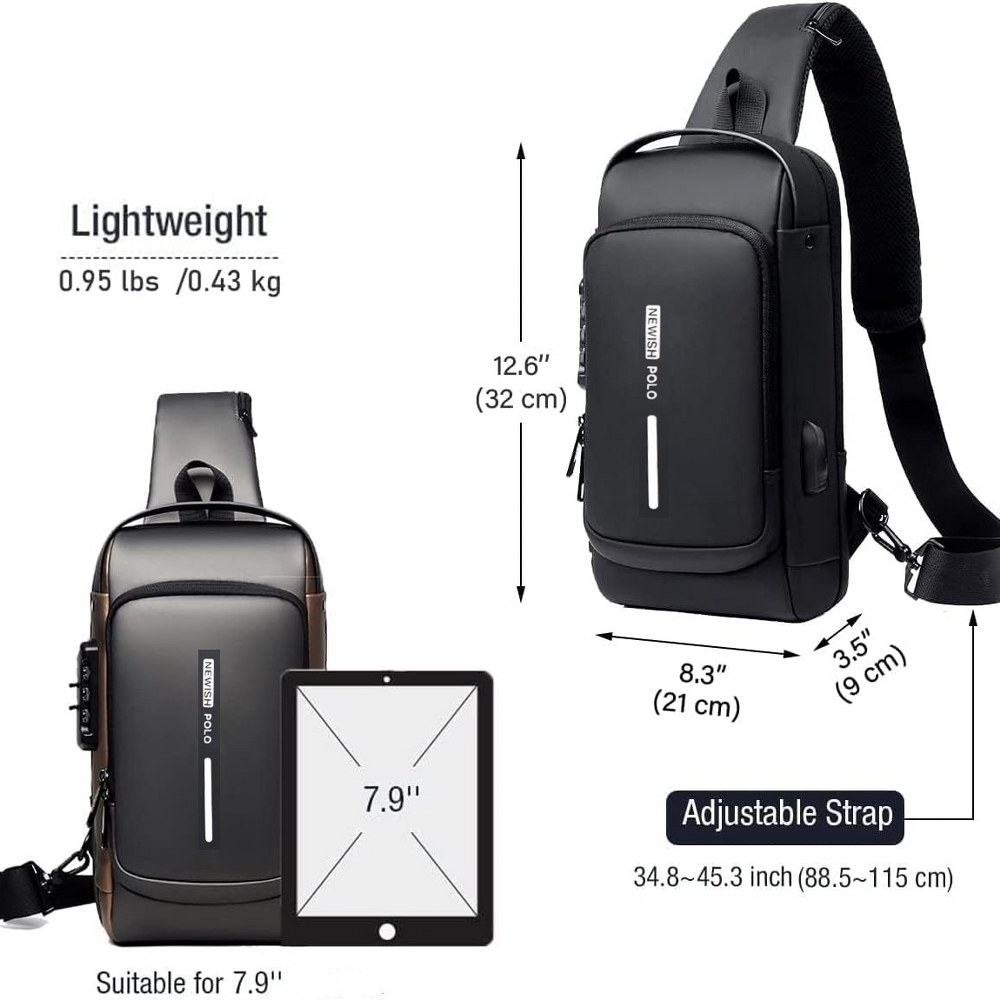Newish Polo Bodybag Sling Sırt ve Göğüs Çantası Siyah