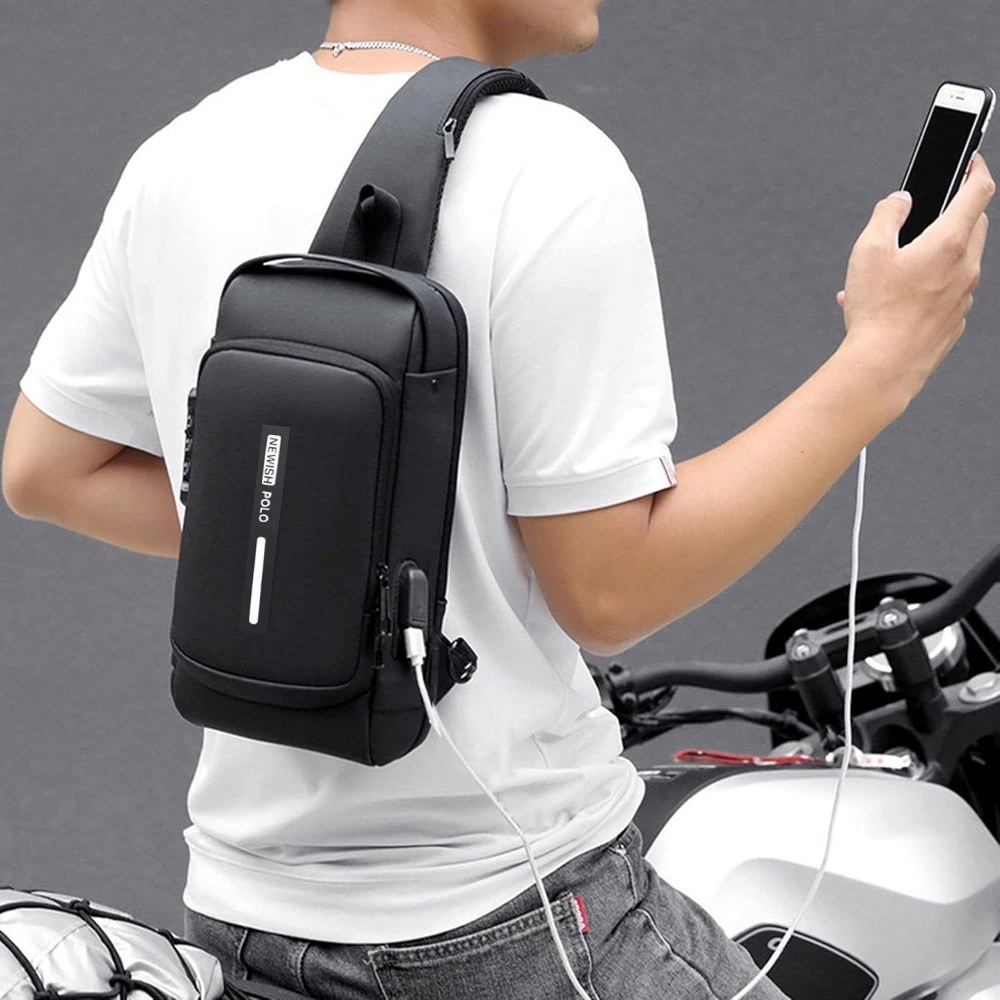 Newish Polo Bodybag Sling Sırt ve Göğüs Çantası Siyah