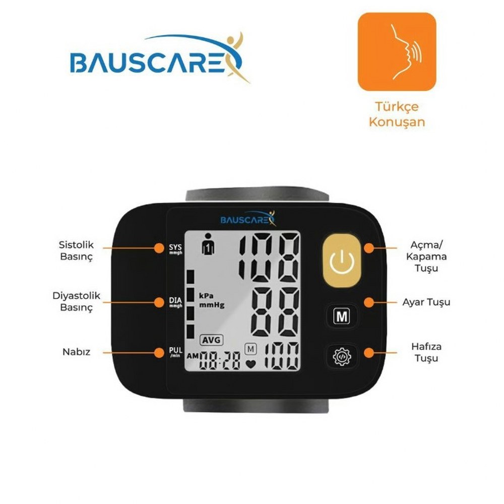 Bauscare Türkçe Konuşan Bilekten Ölçer Dijital Tansiyon Aleti